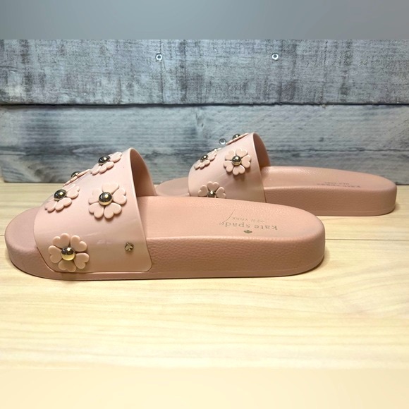 KATE SPADE SPRING FLOWER EMBELLISHED SLIDE SANDAL - Picture 6 of 13